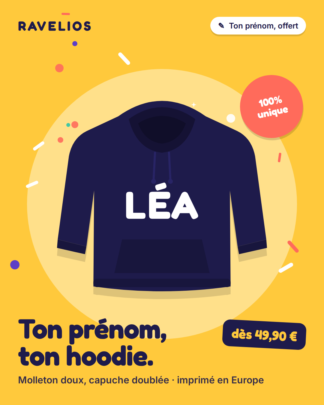 Hoodie Ravelios personnalisé avec ton prénom